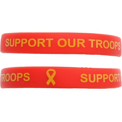 WRSTBND-SUPPORT OUR TROOPS (GOLD LTRS ON RED)(FLDK) (DX)