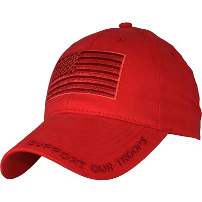 CAP-RED FLAG / SUPPORT OUR TROOPS (RED)