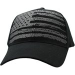 CAP-DISTRESSED FLAG BLK&GRY