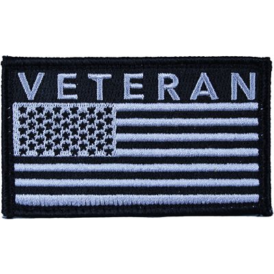 PAT-VETERAN FLAG (BLK / SILVER) (H&L)2X3.75"[LX18]